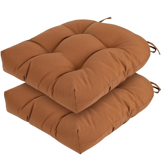 Outdoor Chair Cushions 19 x19 Inch,Water Resistant Tufted Seat Cushions 19",Reversible,Weather Resistant,Rounded Back Wicker Chair Cushion for Patio Garden Furniture(Caramel Orange)
