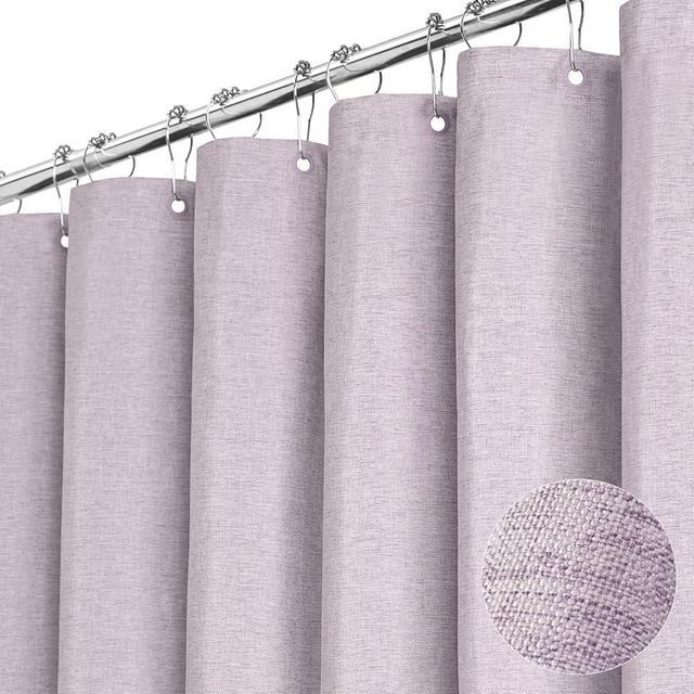 BTTN Lavender Shower Curtain - Linen Textured Heavy Duty Waterproof Cloth Shower Curtain Set with 12 Plastic Hooks, Hotel Spa Luxury Simple Decorative Thick Fabric Shower Curtains for Bathroom - 72x72
