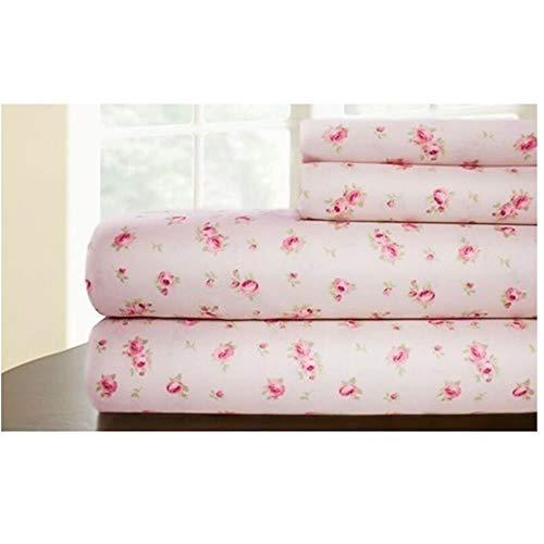 Amrapur Microfiber Sheet Set | Luxuriously Soft 100% Microfiber Rose Printed Bed Sheet Set with Deep Pocket Fitted Sheet, Flat Sheet and 2 Pillowcases , 4 Piece Set, Queen