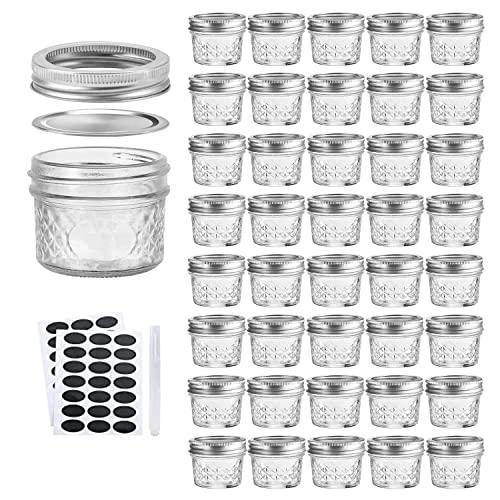 4oz / 120ml Mason Jars Glass Canning Jars, Jelly Jars With Regular Lids, Ideal for Honey,Jam,Wedding Favors,Shower Favors,Baby Foods, Set of 40
