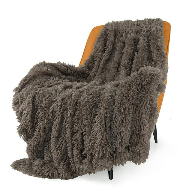TOONOW Extra Soft Fuzzy Faux Fur Throw Blanket 50"x60", Reversible Lightweight Fluffy Cozy Plush Comfy Microfiber Fleece Decorative Shaggy Blanket for Couch Sofa Bed, Dark Brown