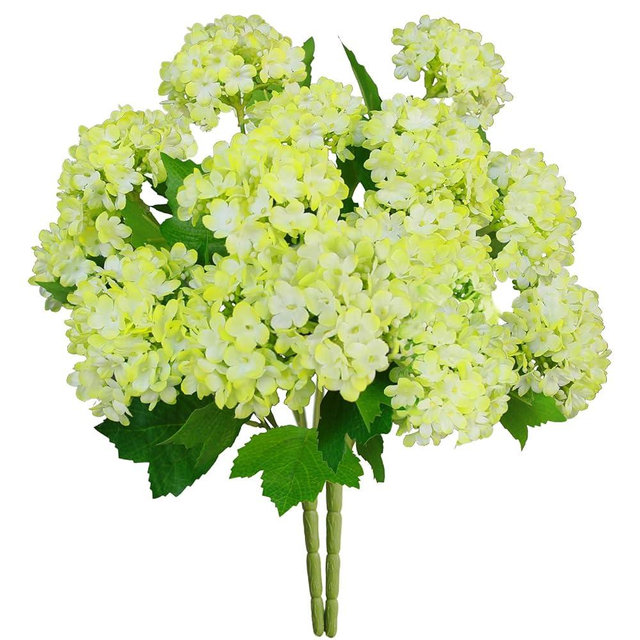 CHIAVE Atificial Flowers, Simulated Hydrangeas Snowball Fake Silk Flowers for Wedding Bridal Party Home Décor for vase -2 Bunches 14 Flower Heads - Green