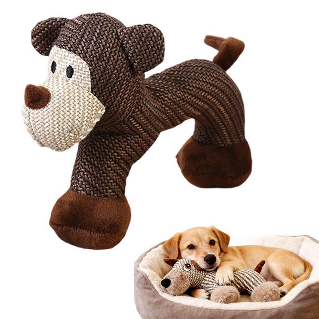 Linen Dog Toys, Durable Linen Dog Toy with Squeaker for Small Medium Large Dogs, Chew Resistant Animal Shaped Plush Toys Warm-Hearted Companion for Anxiety Relief (Monkey)