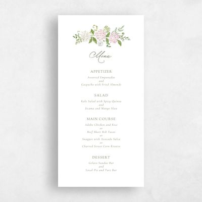 Soft Pink Wedding Menu - Speranza