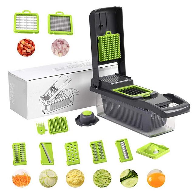 Vegetable Chopper Onion Slicer Cutter with Multi-Blades and Cup Container for Chopping Dicing