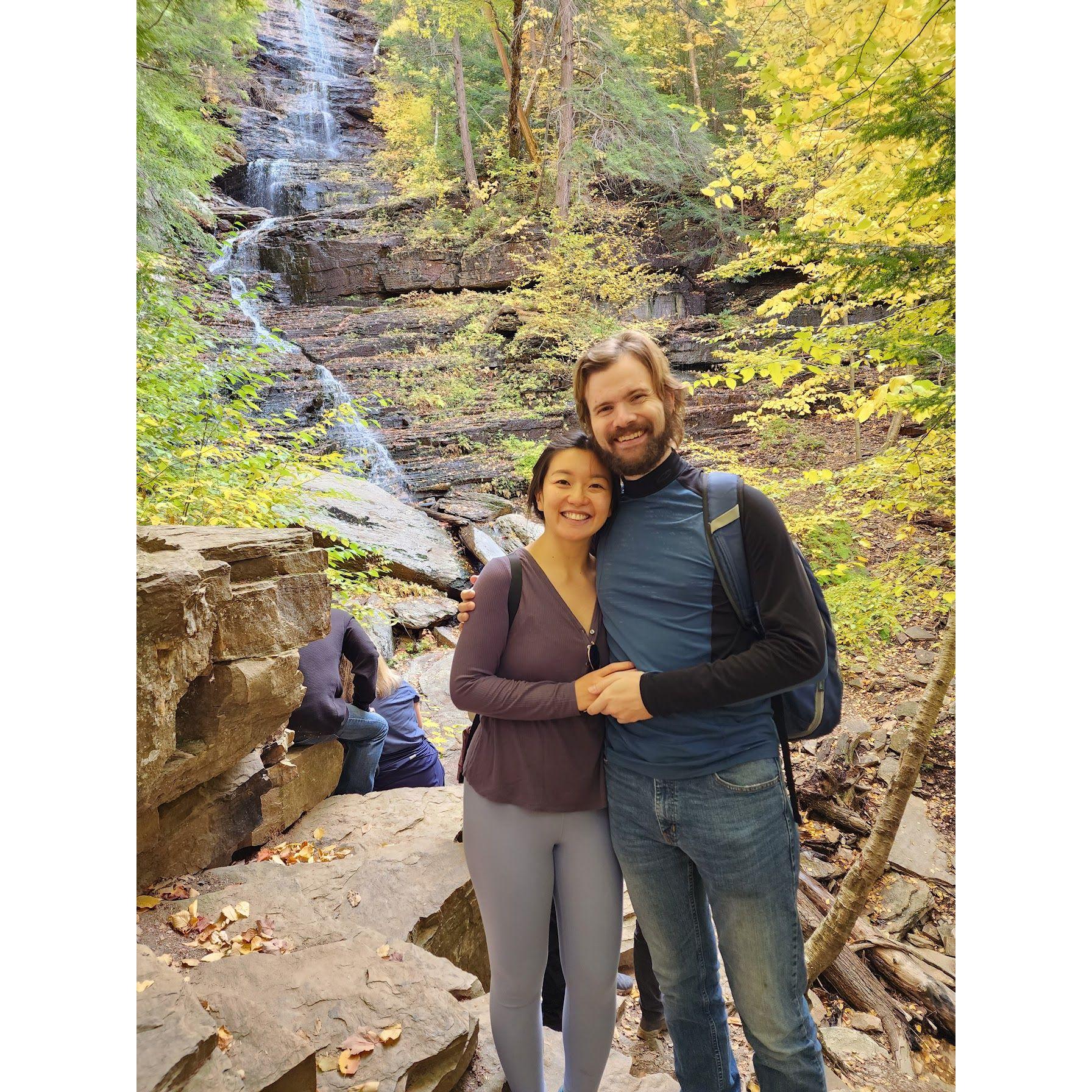 Hiking to a waterfall in Vermont