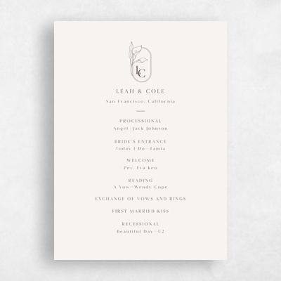 Beige Simple Wedding Program - Arum