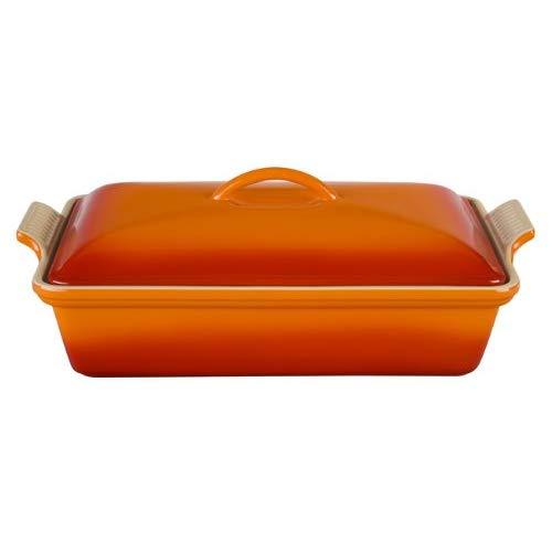 Le Creuset Heritage Stoneware 12-by-9-Inch Covered Rectangular Dish, Flame