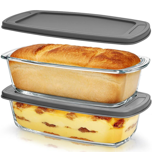 LOVYANXUE 2 Pack Glass Loaf Pan with Lid, 1.9QT/ 62 OZ Bread Pan - Baking Dish with Airtight Lids BPA free - Meatloaf Pans For Homemade Bread, Baking, Cakes, Dessert，Microwave & Oven Safe