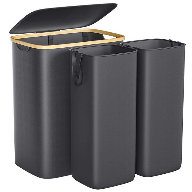 Foluck Large Laundry Hamper, 140L Waterproof Laundry Basket with Lid and Removable Bag, Collapsible Tall Clothes Hamper with Bamboo Handles for Clothes Toys in Dorm Bedroom Bathroom, Black