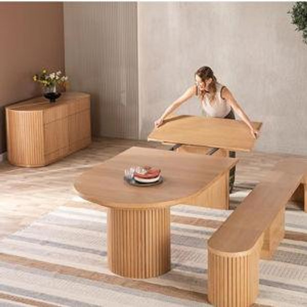 Expandable Round Dining Set, Seats 4-10, , Natural (Table + Bench + Storage)