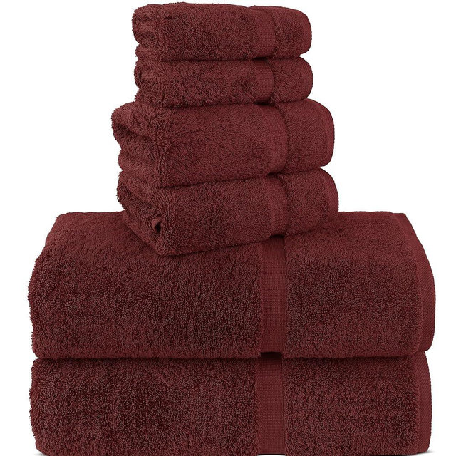 Chakir Turkish Linens 6 Piece Towel Set, 100% Cotton Turkish Towels for Bathroom, Luxury Soft Absorbent Bath Towel Set with 2 Bath Towels 2 Hand Towels 2 Washcloths, Cranberry