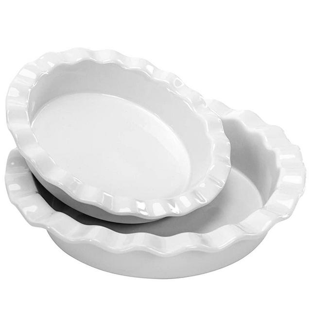 Hompiks Pie Pan Pie Dish 9 Inch Pie Pans for Baking Oven Kitchen Porcelain Pie Plate White Pie Dishes for Apple Pie Pumpkin Pie