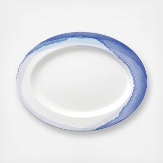 Indigo Watercolor Stripe Oval Platter