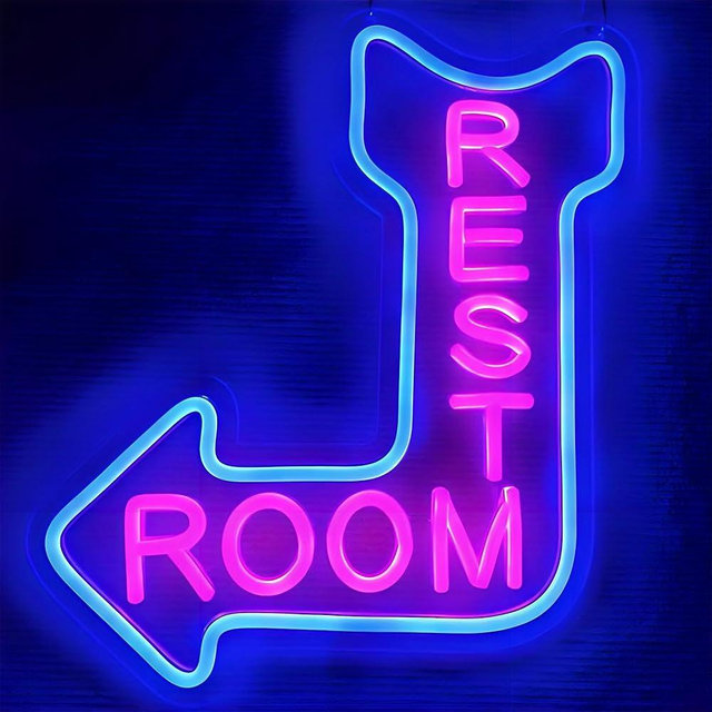 Restroom Neon Sign - Toilet Neon Light with Arrow for Restaurant,Store,Bar,Bathroom Office Hotel Decor (left blue)