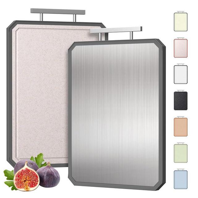2 in 1 Stainless Steel Cutting Board with Handle Chopping Large Big Small Metal Carving Kitchen Meat Butcher Block not Titanium Wood Bamboo Glass Marble Stone Rubber Plastic Silicone Acrylic Teak Sink