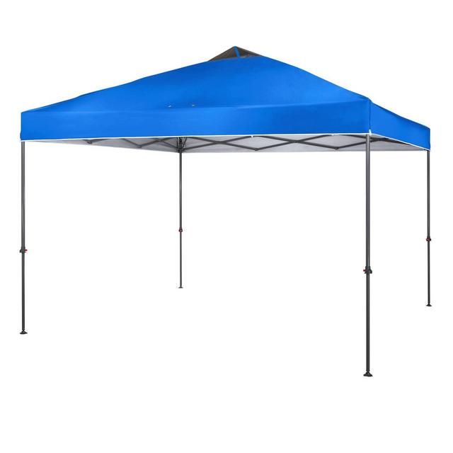 Crown Shades 10x10 Foot Pop-up Canopy Polyester Adjustable Height Outdoor Instant Pop-Up Portable Waterproof Shade Folding Canopy with Carry Bag, Blue