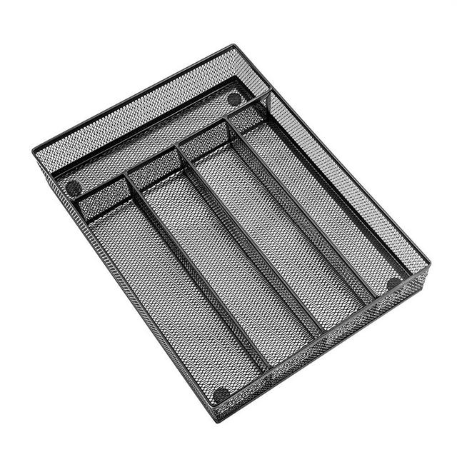 Silverware Drawer Organizer (12.5 x 9.2Inch), HaWare Stainless Steel Sturdy 5 Compartment Flatware Tray Holder Storage Small Utensils Items for Kitchen Office School(Black)