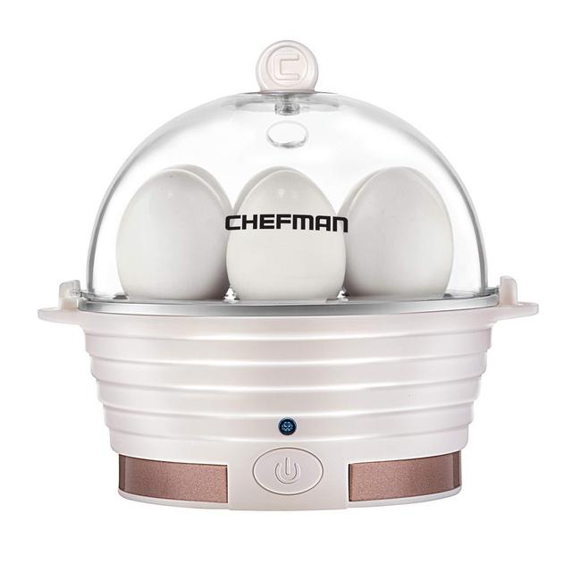Chefman Electric Egg Cooker Boiler Rapid Poacher, Food Vegetable Steamer, Quickly Makes Up to 6, Hard, Medium or Soft Boiled, Poaching/Omelet Tray Included, Ready Signal, BPA-Free, Ivory