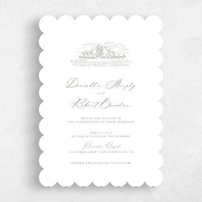 Green Scalloped Wedding Invitation - Malcesine Portrait