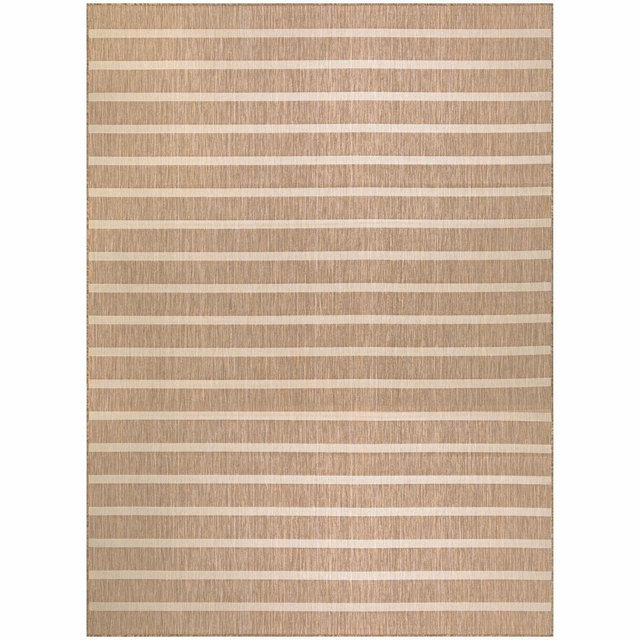 Nourison Positano Modern Stripes Flatweave Indoor Outdoor Low Pile Area Rug Beige Ivory 8' x 10'