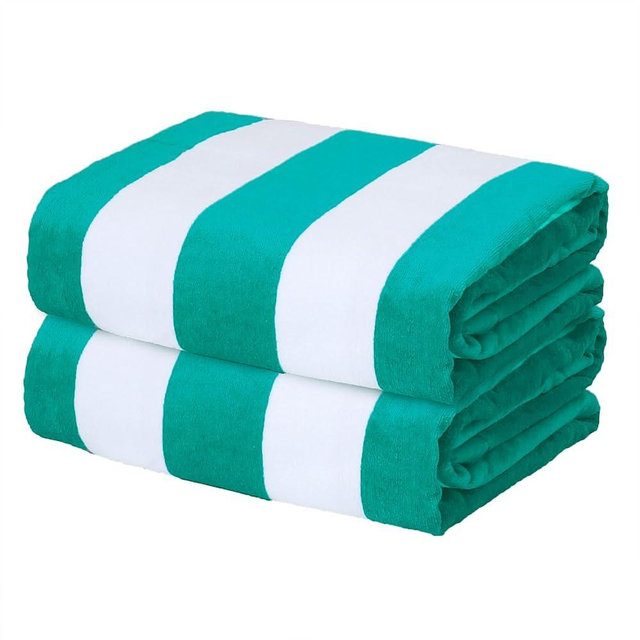 Exclusivo Mezcla 2 Pack Cotton Oversized 35x70 Inches Cabana Stripe Beach Towels, Super Absorbent Soft Plush Pool Bath Towel (Turquoise)