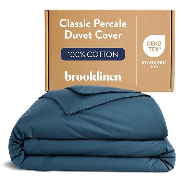 Brooklinen Luxury Percale Duvet Cover – 100% Cotton, Cool, Crisp, Extra-Long Corner Ties, Button Closure, Soft & Breathable – Machine Washable, Duvet Cover King/California King Bed Sizes (Abyss)