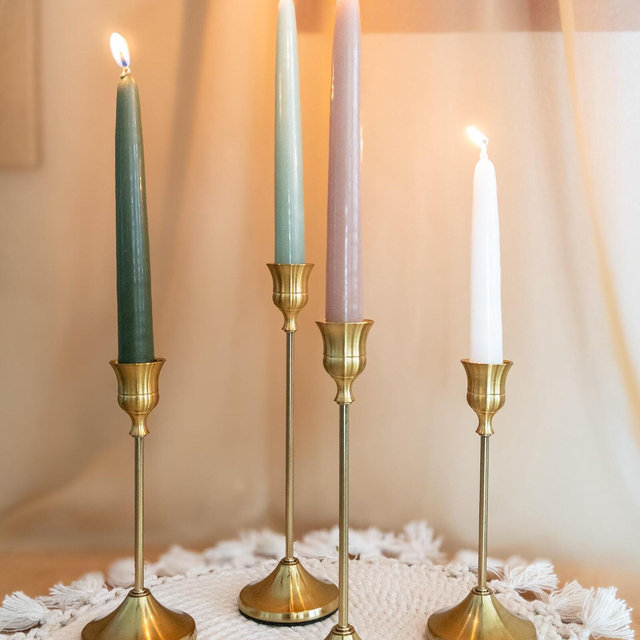 Gold Metal Taper Candle Holders • Slim Modern Brass-Style Candlesticks - 3 Heights • Sold Individually