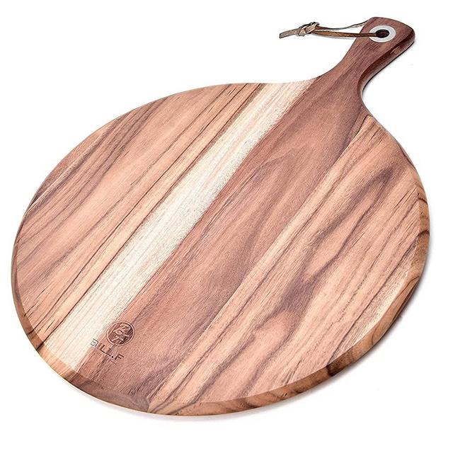 BILL.F Wood Pizza Peel 16 Inch ,16" Acacia Wood Round Cutting Board with Handle Pizza Board for Kitchen Charcuterie Decorative Board