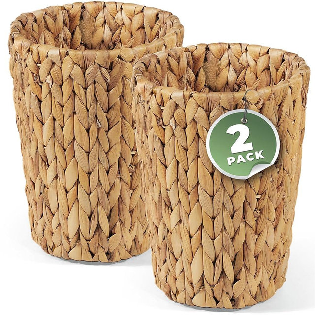 84ECO 2 Pack Wicker Trash Can - Rattan Trash Can - Wicker Waste Basket for Bathroom, Bedroom - Woven Waste Basket (Natural, 2 Gallon)