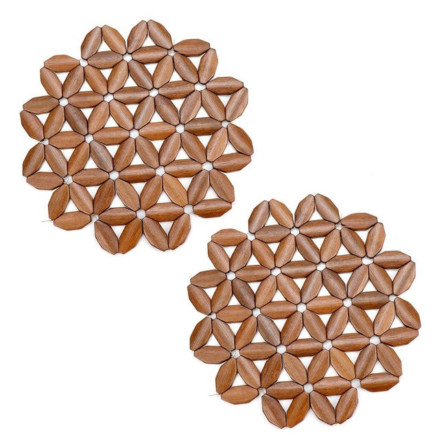 Savagrow 2Pcs Wood Trivets Hot Pan and Pots Trivets 8" Heat Resistant Pads Table Protector Trivet for Kitchen, Restaurant