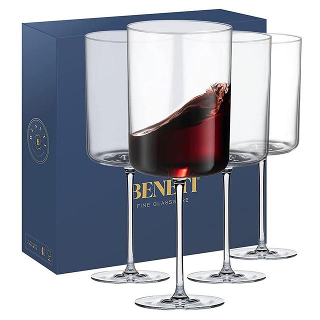 Superlative Edge Wine Glasses Square [Set of 4] White & Red Wine Goblets, Premium Clear Glass Bordeaux Wine Glasses Large Bowl Stemware Wine Blown Glasses Nice Packaging [17 Ounce]