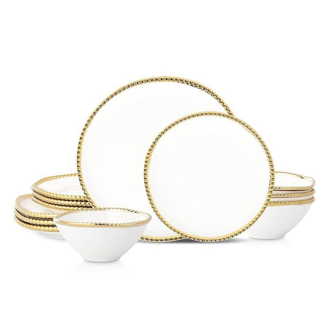 Christian Siriano Akoya Porcelain Dinnerware Set, 12-Piece - Dish Set for 4, Plates and Bowls Set, White