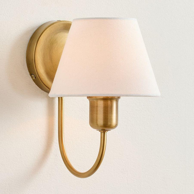 Holmes Linen Shade 10" Sconce, Vintage Brass