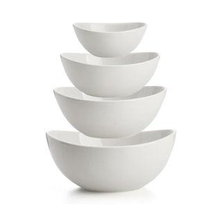 Sweese Porcelain Bowl Set - Serving, Prep, Salad, Dishwasher Microwave Safe, 10/18/28/42 oz, White Grey