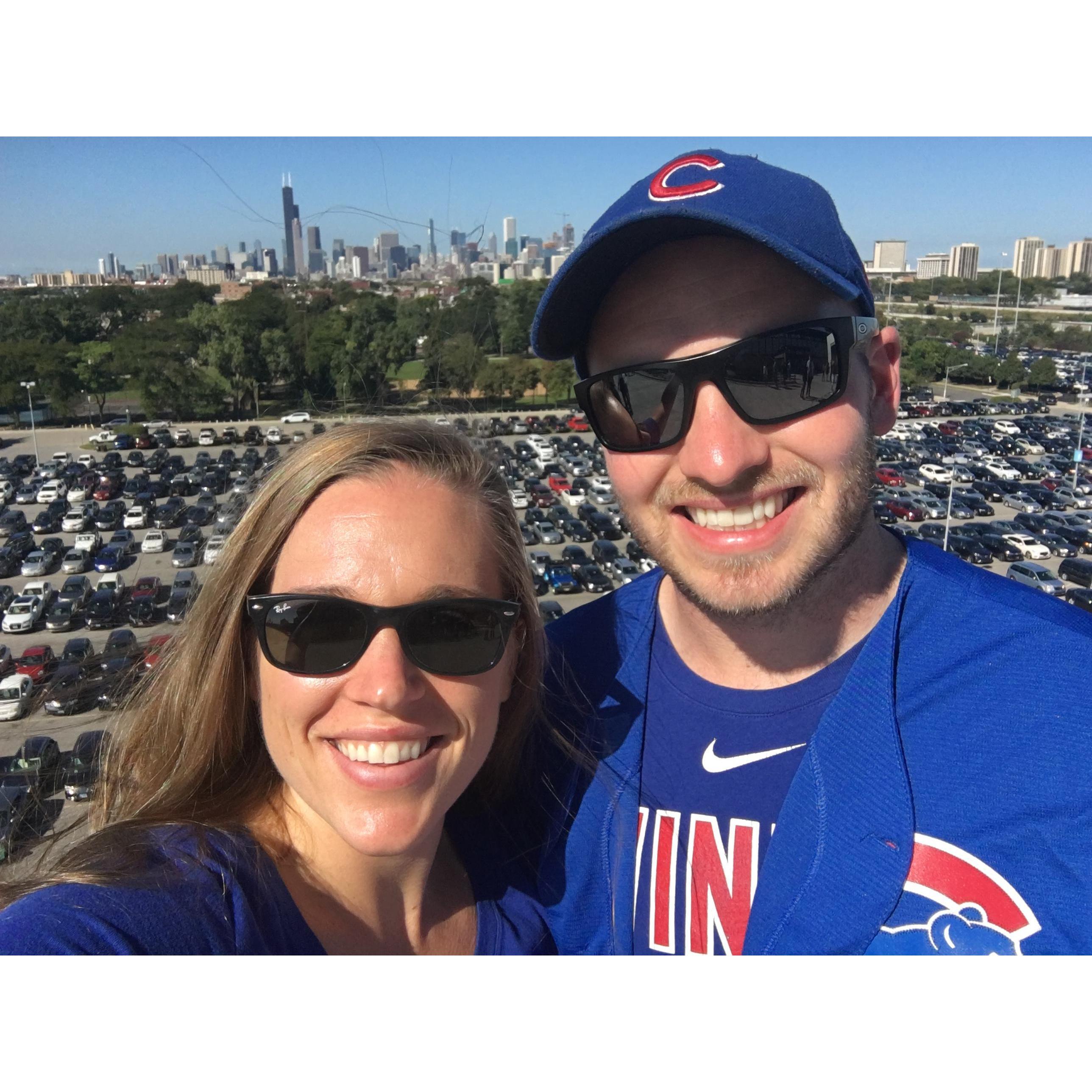 (September 2018) Sarah and Jake watching the Crosstown Classic game, Chicago Cubs at the Chicago Whitesox.