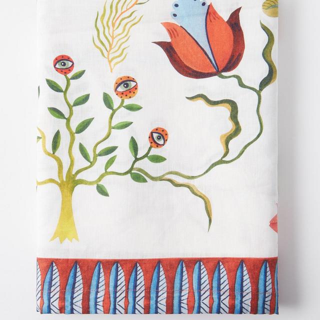 La DoubleJTurning Tulips-print linen tablecloth