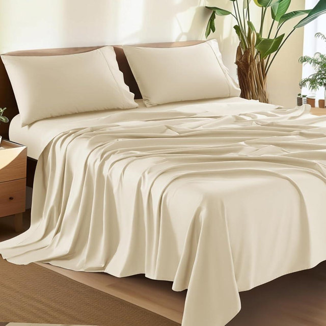 Shilucheng 100% Cotton King Size Sheets Set - 1500 Thread Count，Luxury Egyptian Cotton Bed Sheets，5-Star Hotel Quality Sheets, Breathable & Cooling, 16 Inch Deep Pocket - 4 Piece (Biege)
