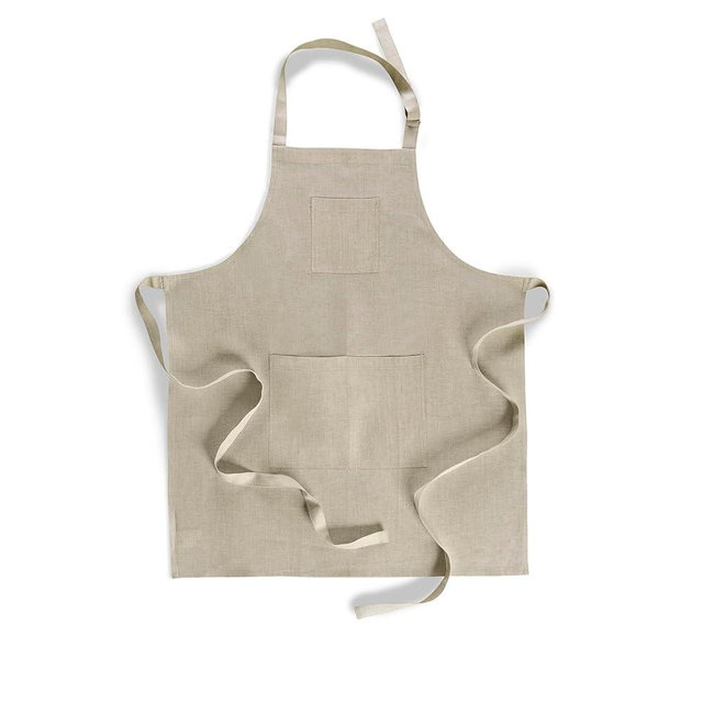 Solino Home Linen Bib Apron for Men & Women - 100% Pure Linen Light Natural Kitchen Apron with Front Pockets - Handcrafted from European Flax