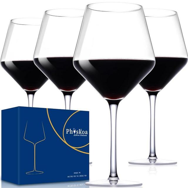 Physkoa 23 OZ Red Wine Glasses Set of 4 – Hand Blown Lead-Free Crystal Burgundy Large Wine Glasses With Long Stem, Housewarming Wedding Birthday Christmas Gifts