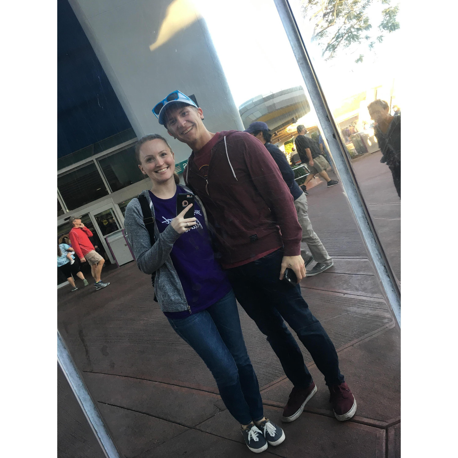 Reflecting on our outfit choices for Epcot!