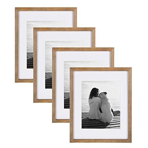 DesignOvation Gallery Wood Photo Frame Set for Customizable Wall Display, 11x14 matted to 8x10, Rustic Brown