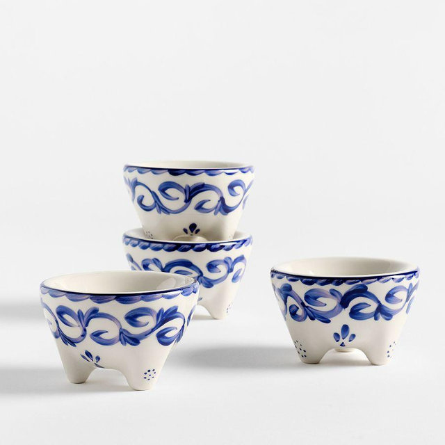 Puebla Porcelain Mini Molcajetes, Set of 4 - Blue/White