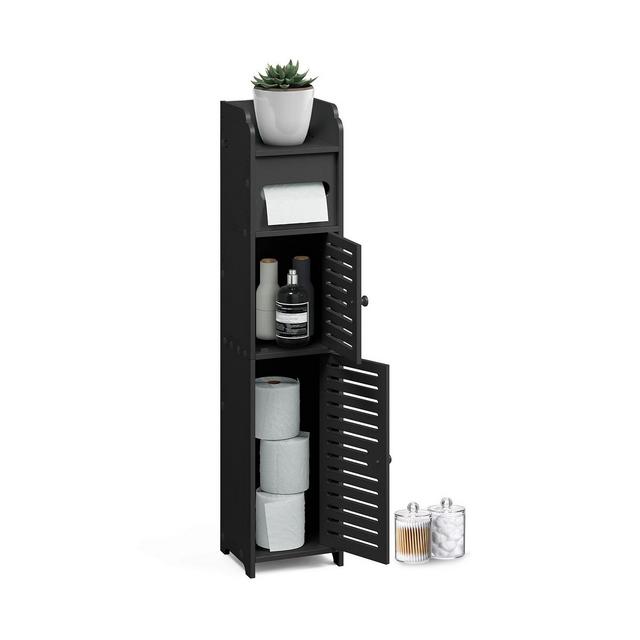 Narrow Bathroom Storage Cabinet & Organizer with 2 Doors & 3 Shelves