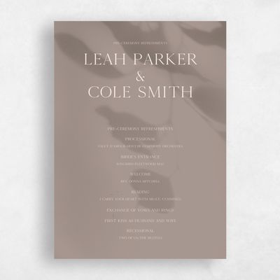 Rich Taupe, Grey Wedding Program - Lummin