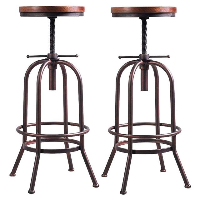 26 inch-32 inch Vintage Industrial Bar Stool-Metal Wood Swivel Bar Stool-Retro Bar Height Stool-Counter Height Adjustable Kitchen Stools-Set of 2,Fully Welded,Extra Tall Pub Height(Copper(2pcs))