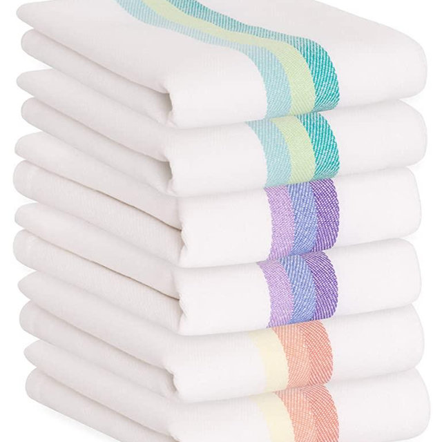 GREEN LIFESTYLE Kitchen Dish Towels Set of 6-Tea Towels 100% Cotton. Large Dish Cloths 20" x 28" Soft and Absorbent Great for Home or Restaurant