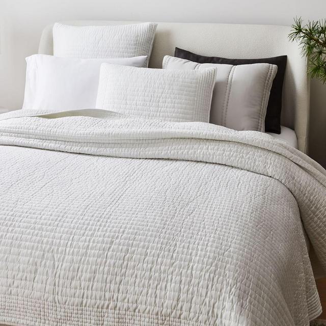 Silky TENCEL Pick Stitch Quilt, Full/Queen, White