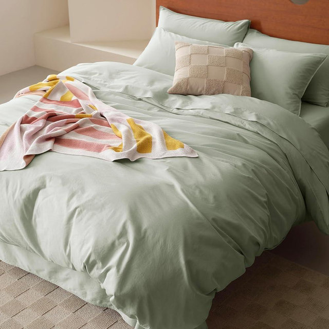 Organic Cotton Duvet Cover Queen Set - 300 TC Luxury Sateen Weave, 100% GOTS Certified Long Staple Cotton, Soft Breathable Cover Made in India, 1 Duvet Cover, 2 Shams, Desert Sage