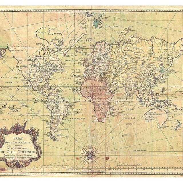 Antique Map of The World - Unframed 8x10 Wall Art Print - 1778 Bellin Nautical World Map - Vintage Office Decor -Makes a Great Gift for Relatives and Friends